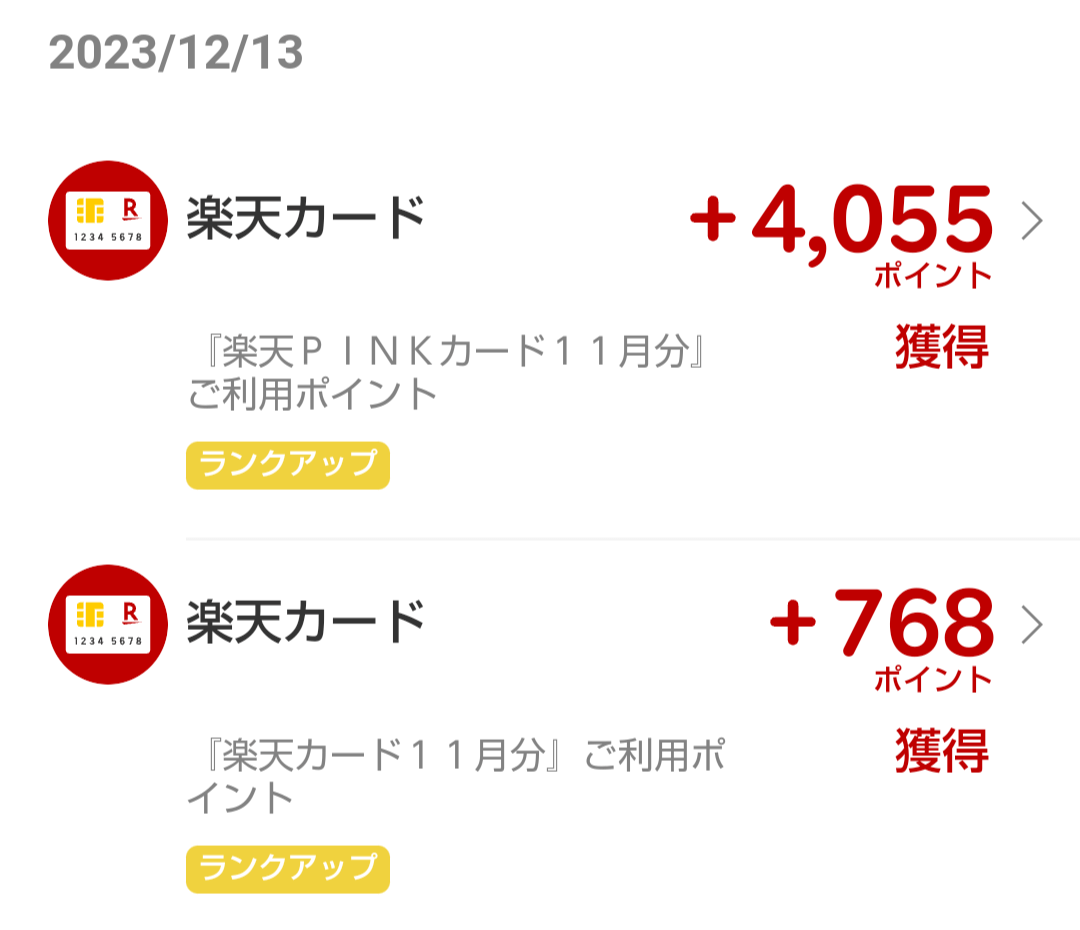 楽天カード経由ポイント獲得履歴